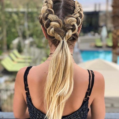 Blonde Ponytails With Double Braid (Photo 3 of 20)